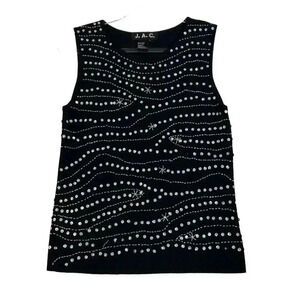 Vintage Y2K JAC Size L Top stretch knit sequin beaded sleeveless shirt grunge